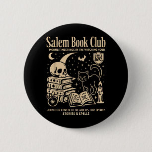 Black Cat Halloween Witch Book Club Design 2 Inch Round Button