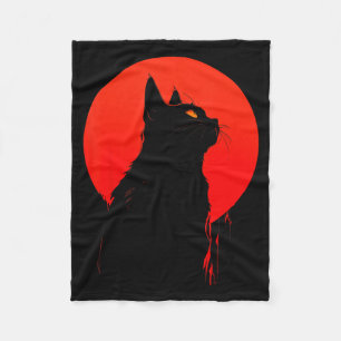 Black Cat Halloween _ Y Spooky Season Kitty Goth Fleece Blanket