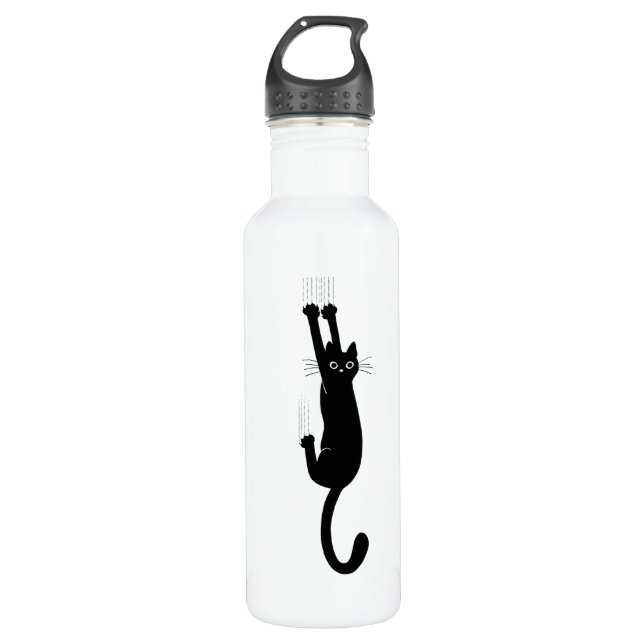 Black Cat Hanging On | Funny Animal Lover's 710 Ml Water Bottle (Front)