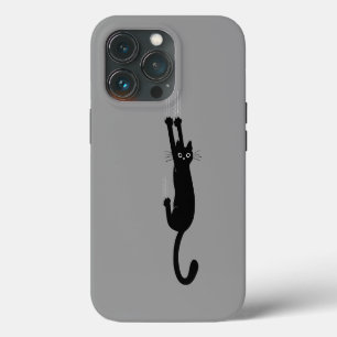 Black Cat Hanging On Humourous Kitty Cat iPhone 13 Pro Case