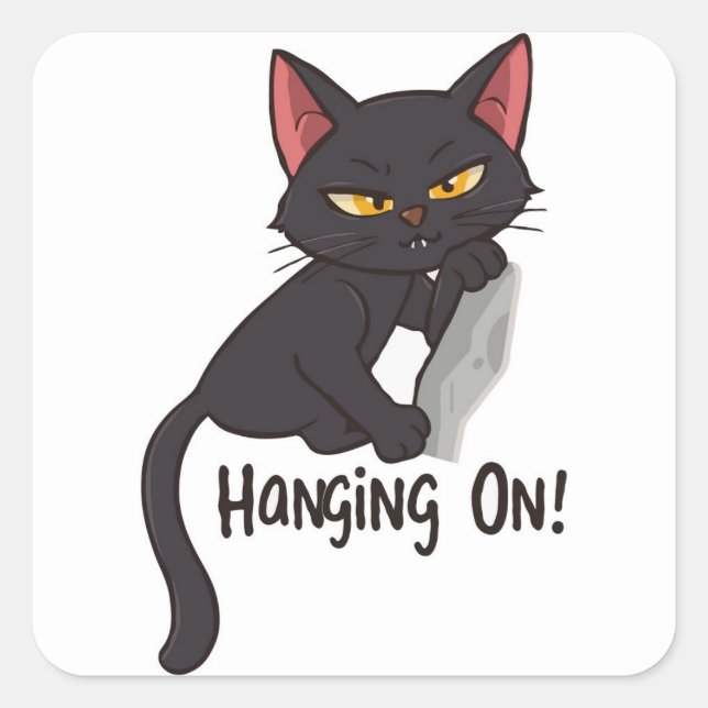 Black Cat Hanging On Square Sticker (Front)