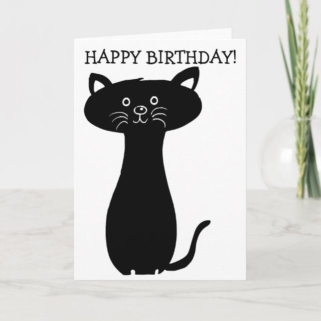 Black Cat Happy Birthday Card (Front)