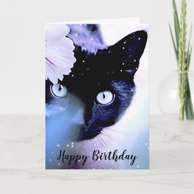 Black Cat Happy Birthday Greeting Card (Front)