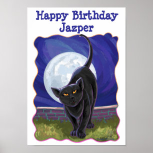Black Cat Happy Birthday Personalized Party Poster