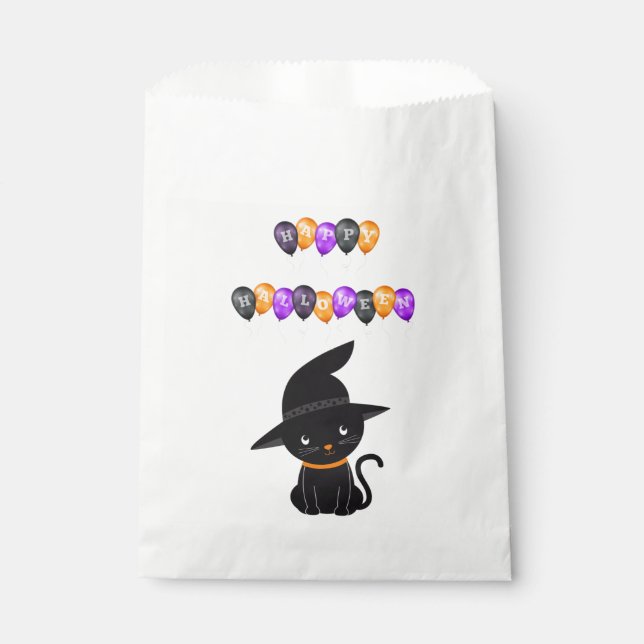 Black Cat Happy Halloween Balloons Favour Bag (Front)
