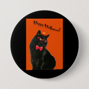 Black Cat Happy Halloween Button/Badge 3 Inch Round Button