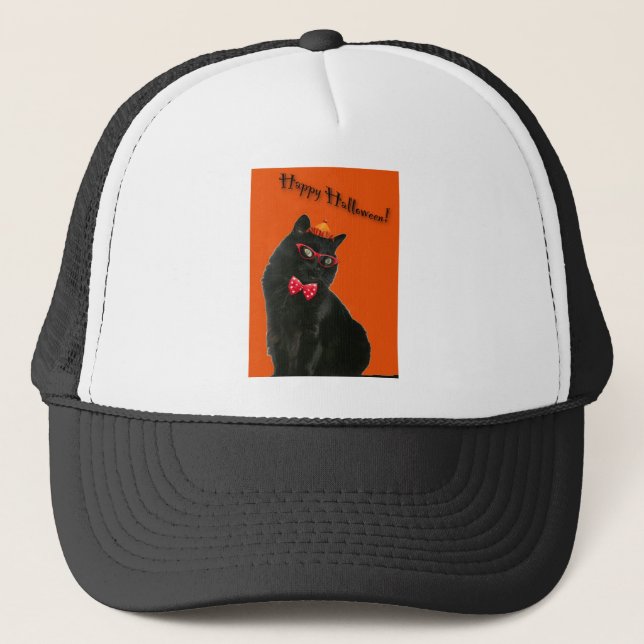 Black Cat Happy Halloween Hat (Front)
