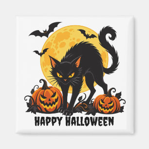 Black Cat Happy Halloween Square Magnet