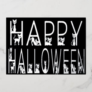 Black Cat "Happy Halloween" Typography Design
