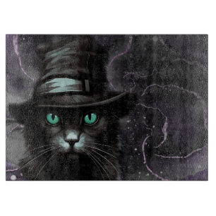Black Cat Hat Argyle Alcohol Ink Cutting Board