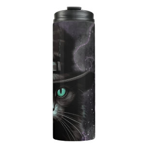 Black Cat Hat Argyle Alcohol Ink  Thermal Tumbler