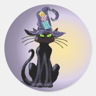 BLACK CAT & HAT by SHARON SHARPE Classic Round Sticker