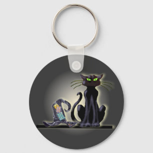 BLACK CAT & HAT by SHARON SHARPE Keychain