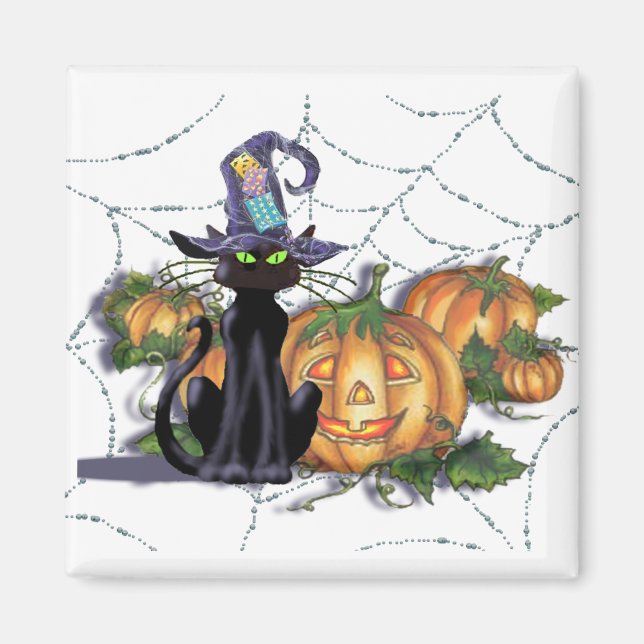 BLACK CAT, HAT, WEB & JACK by SHARON SHARPE Magnet (Front)