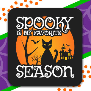 Black Cat Haunted Spooky Season Happy Halloween Square Sticker