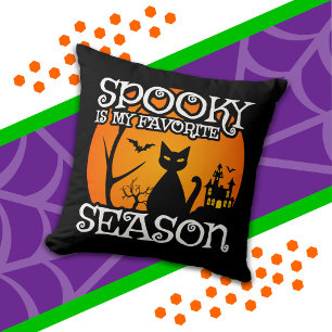 Black Cat Haunted Spooky Season Happy Halloween Throw Pillow