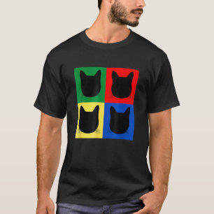 Black Cat Head Silhouette Primary Colours Tabby T-Shirt