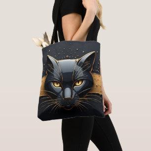 Black Cat Head With Gold Drip Design 🐈 Tote Bag