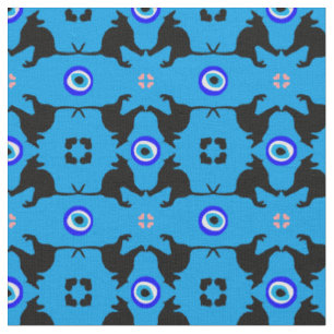 Black Cat, Heart & Evil Eye tissu tendance