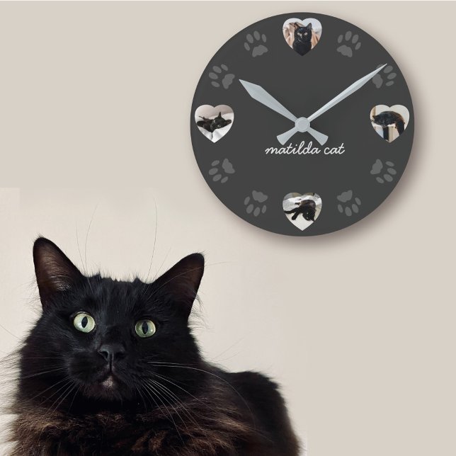Black Cat Heart Photo Collage Mur Horloge (Créateur téléchargé)