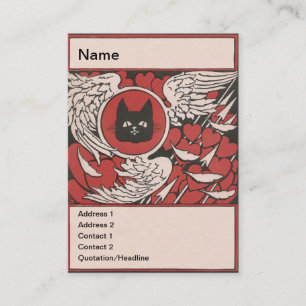 Black Cat, Hearts and Wings Vintage Business Card