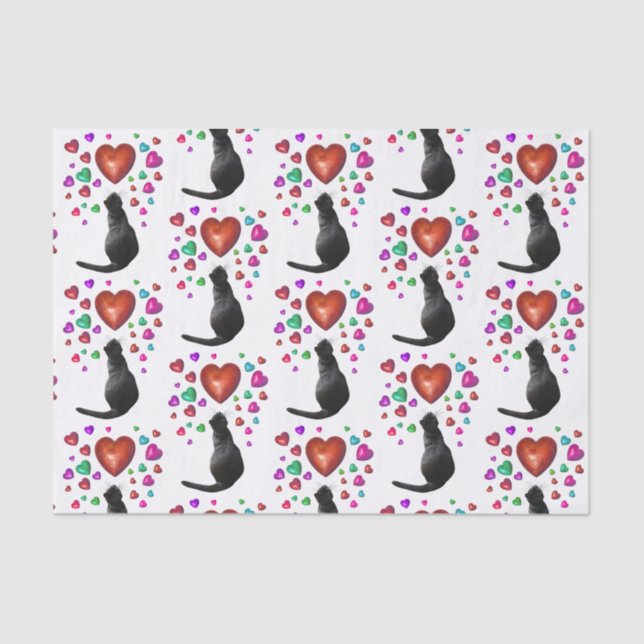 Black Cat Hearts Tissue Paper (Front)