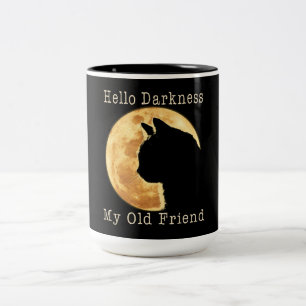 Black Cat Hello Darkness My Old Friend Two-Tone Coffee Mug