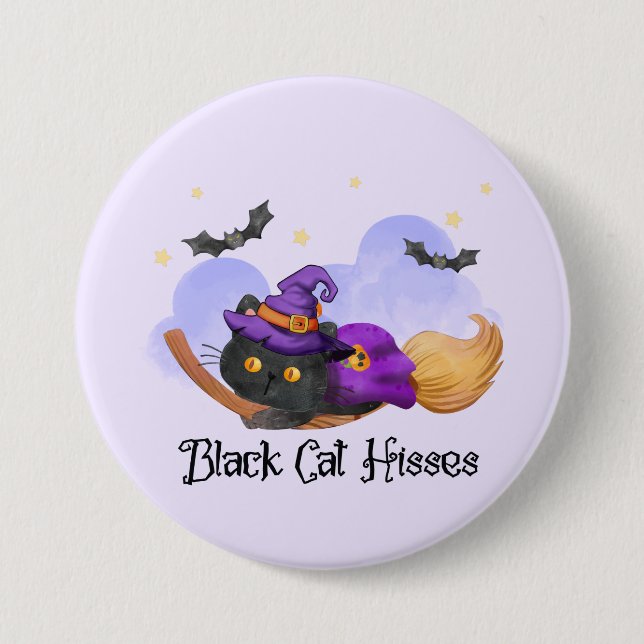 Black Cat Hisses – Halloween Witch Cat 3 Inch Round Button (Front)