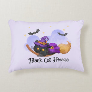 Black Cat Hisses – Halloween Witch Cat Accent Pillow