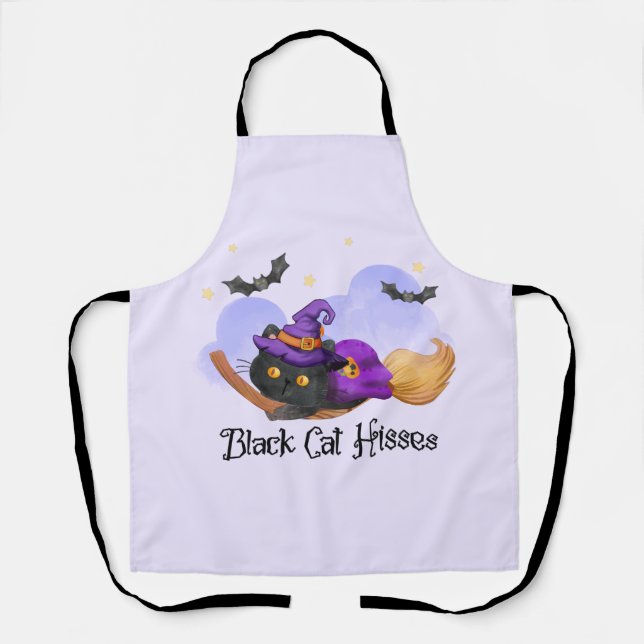 Black Cat Hisses – Halloween Witch Cat Apron (Front)