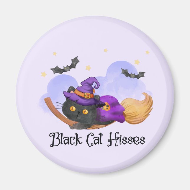 Black Cat Hisses – Halloween Witch Cat Magnet (Front)