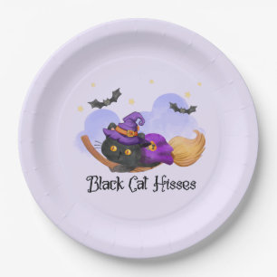 Black Cat Hisses – Halloween Witch Cat Paper Plate