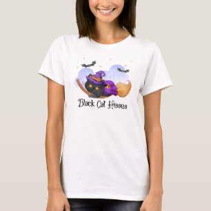 Black Cat Hisses – Halloween Witch Cat T-Shirt