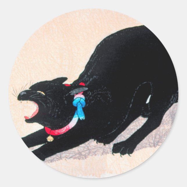 Black Cat Hissing Fine Art by Hiroaki Takahashi Classic Round Sticker (Front)