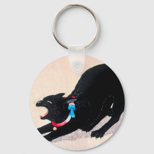 Black Cat Hissing Fine Art by Hiroaki Takahashi Keychain