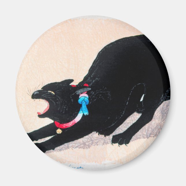 Black Cat Hissing Fine Art by Hiroaki Takahashi Magnet (Front)