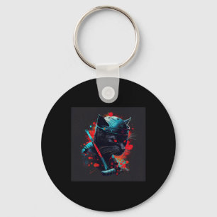 Black Cat Hockey Colorful Keychain