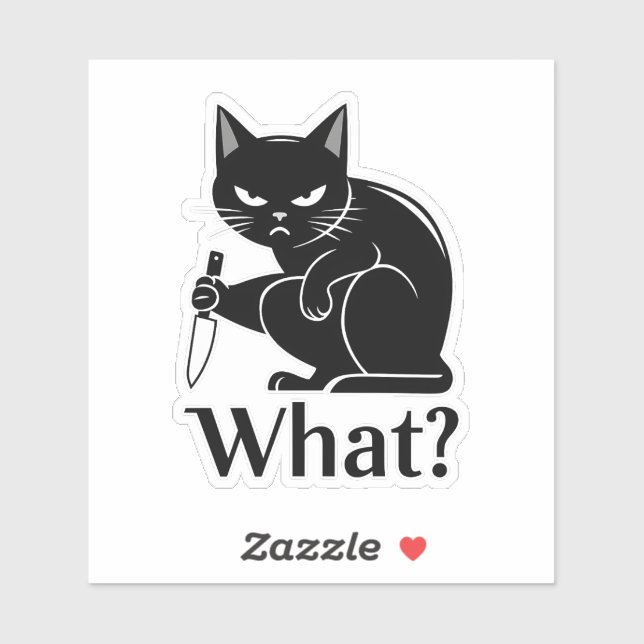 Black Cat Holding a Knife Funny 'What?' Design for (Sheet)