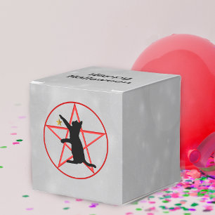 Black Cat Holding Gold Star Pentagram Grey Favor Box