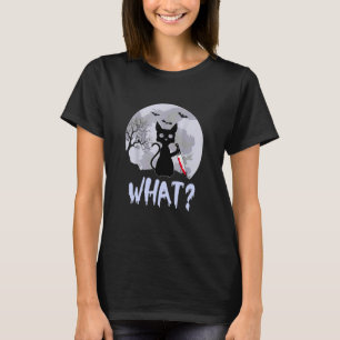 Black Cat Holding Knife What Cat Owner T-Shirt