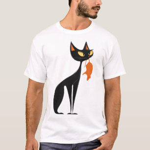 Black Cat Holding Orange Rat  T-Shirt