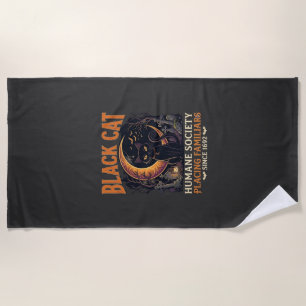 Black Cat Humane Society Halloween Crescent Moon L Beach Towel