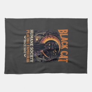 Black Cat Humane Society Halloween Crescent Moon L Kitchen Towel