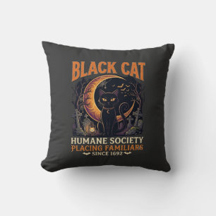 Black Cat Humane Society Halloween Crescent Moon L Throw Pillow