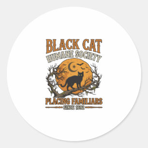 Black Cat Humane Society Halloween Full Moon Bats_ Classic Round Sticker