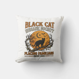 Black Cat Humane Society Halloween Full Moon Bats_ Throw Pillow