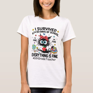 Black Cat I Survived 67+33 Days Of School 6th Grad T-Shirt