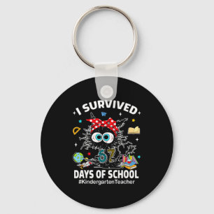 Black Cat I Survived 67 Days Of School Kindergarte Keychain