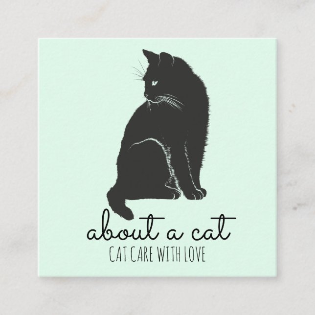 Black Cat Illustration Cat Care Square Business Card (Front)