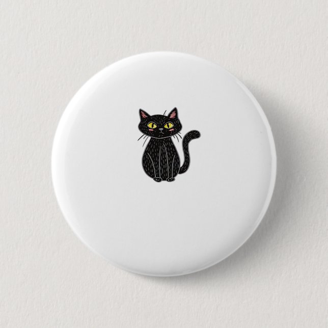 Black Cat Illustration, Doodle Cute Cat Classic T- 2 Inch Round Button (Front)